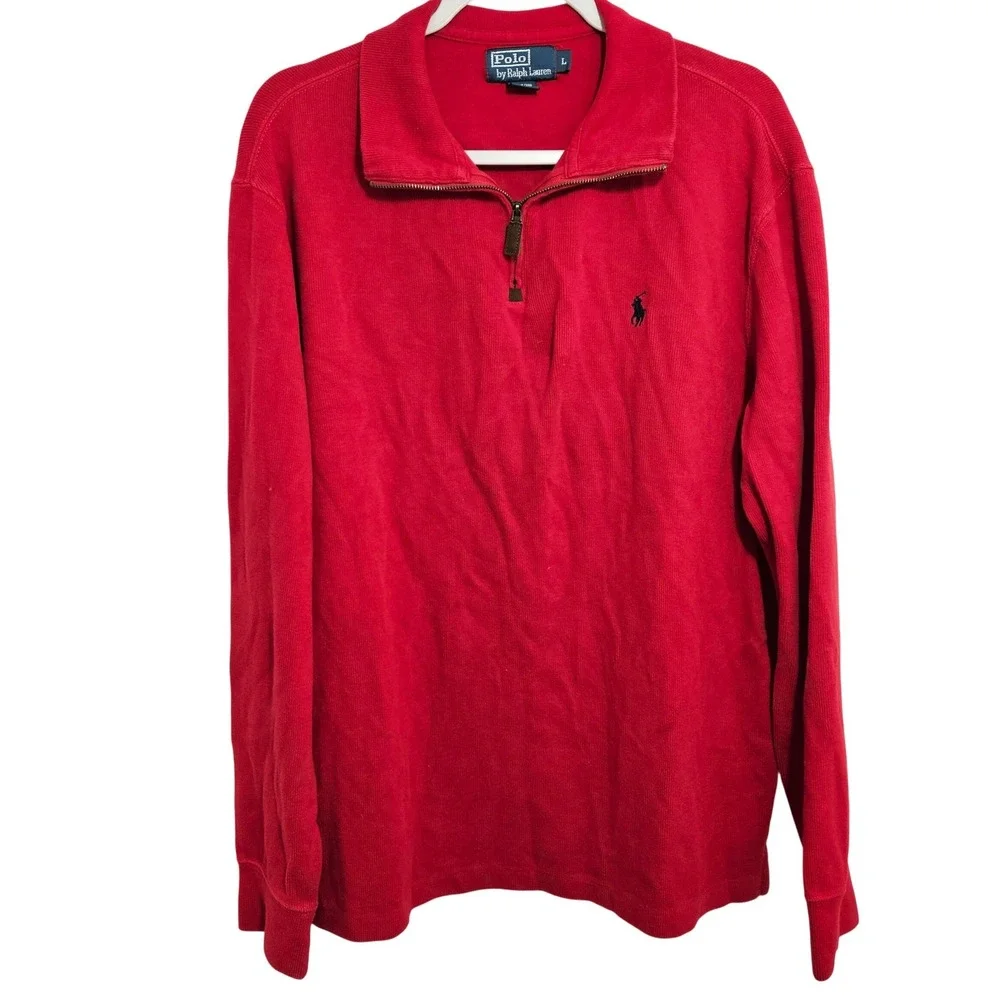 Vintage Ralph Lauren Polo 1/4 Zip Sweater Y2K Mens Embroidered Blue Pony Red L